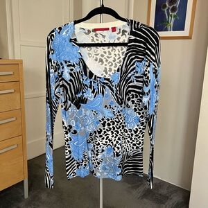 Red Brand Blue and Black Animal Print Blouse